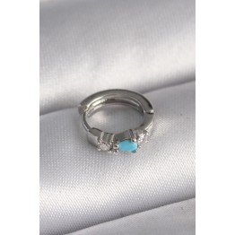 316L Çelik Gümüş Renk Zirkon Taşlı Mavi Boncuk Detay Tragus Piercing TJ-PR1325