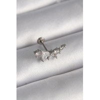 316L Çelik Gümüş Renk Zirkon Taşlı Tragus Piercing TJ-PR1337