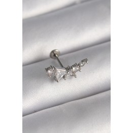 316L Çelik Gümüş Renk Zirkon Taşlı Tragus Piercing TJ-PR1337