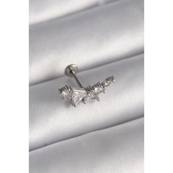 316L Çelik Gümüş Renk Zirkon Taşlı Tragus Piercing TJ-PR1337