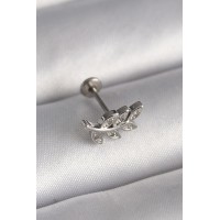 316L Çelik Gümüş Renk Dal Model Zirkon Taş Detaylı Tragus Piercing TJ-PR1343