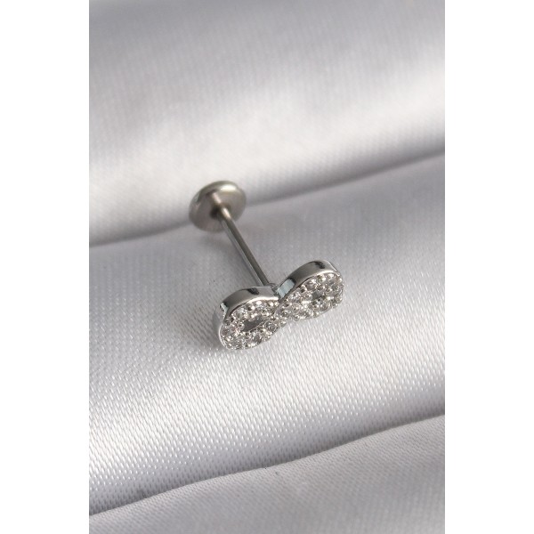 316L Çelik Gümüş Renk Zirkon Taşlı Sonsuzluk Model Tragus Piercing TJ-PR1345