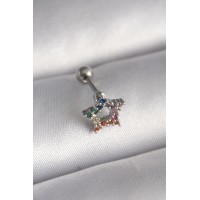316L Çelik Gümüş Renk Renkli Zirkon Taşlı Yıldız Model Tragus Piercing TJ-PR1355
