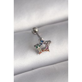 316L Çelik Gümüş Renk Renkli Zirkon Taşlı Yıldız Model Tragus Piercing TJ-PR1355