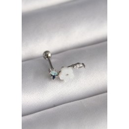 316L Çelik Gümüş Renk Zirkon Taş Detay Beyaz Çiçek Model Tragus Piercing TJ-PR1357