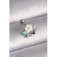 316L Çelik Gümüş Renk Zirkon Taş Detay Beyaz Çiçek Model Tragus Piercing TJ-PR1359