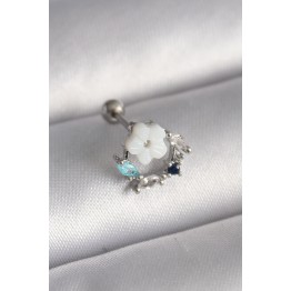 316L Çelik Gümüş Renk Zirkon Taş Detay Beyaz Çiçek Model Tragus Piercing TJ-PR1359