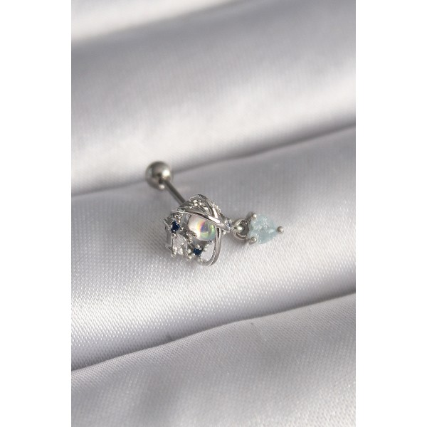 316L Çelik Gümüş Renk Zirkon Taşlı Sallantı Kalp Detay Tragus Piercing TJ-PR1361