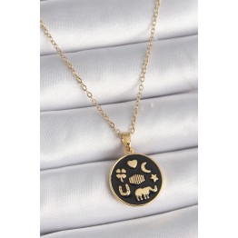 316L Çelik Gold Renk Siyah Şans Kolyesi TJ-BKO9547