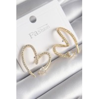 Pirinç Gold Renk Zirkon Taşlı Yılan Kalp Model Kadın Küpe TJ-BKP9741