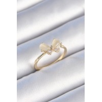 Pirinç Gold Renk Beyaz Mineli Zirkon Taşlı Model Kadın Yüzük TJ-BYK3464