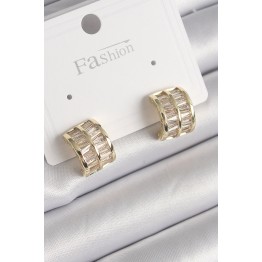 Pirinç Gold Renk Çift Sıra Zirkon Taşlı Kadın Küpe TJ-BKP9756