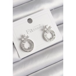 Pirinç Gümüş Renk Zirkon Taşlı Halka Model Çiçek Figür Kadın Küpe TJ-BKP9761