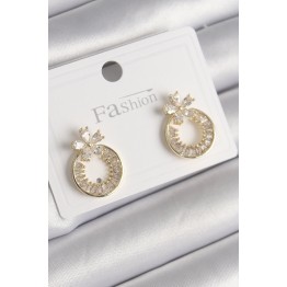 Pirinç Gold Renk Zirkon Taşlı Halka Model Çiçek Figür Kadın Küpe TJ-BKP9762