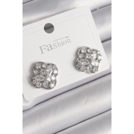Pirinç Gümüş Renk Zirkon Taşlı Yonca Model Kadın Küpe TJ-BKP9763
