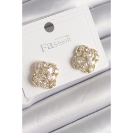 Pirinç Gold Renk Zirkon Taşlı Yonca Model Kadın Küpe TJ-BKP9764