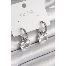 Pirinç Gümüş Renk Sallantı Zirkon Taşlı Çanta Model Kadın Küpe TJ-BKP9769