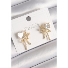 Pirinç Gold Renk Zirkon Taşlı Kurdele Model Kadın Küpe TJ-BKP9776