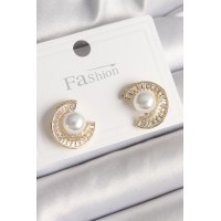 Pirinç Gold Renk Zirkon Taşlı Salyangoz Model İnci Detay Kadın Küpe - TJ-BKP9786