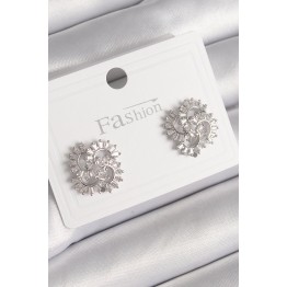Pirinç Gümüş Renk Zirkon Taşlı Yonca Model Kadın Küpe TJ-BKP9791