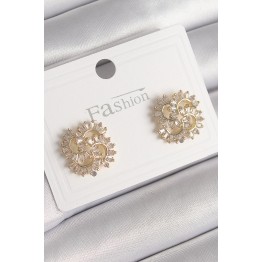 Pirinç Gold Renk Zirkon Taşlı Yonca Model Kadın Küpe TJ-BKP9792