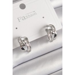 Pirinç Gümüş Renk Zirkon Taşlı Zincir Model Kadın Küpe TJ-BKP9793