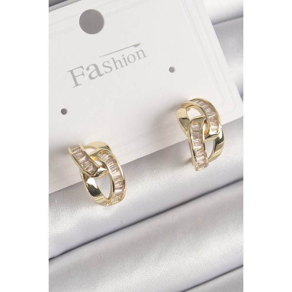 Pirinç Gold Renk Zirkon Taşlı Zincir Model Kadın Küpe TJ-BKP9794