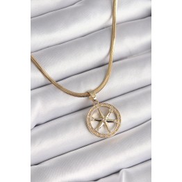 316L Çelik Gold Renk İtalyan Zincir Zirkon Taşlı Kutup Yıldız Model Kadın Kolye TJ-BKO9595