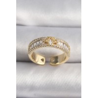 Pirinç Gold Renk Zirkon Taşlı Yıldız İşleme VIP Seri Kadın Yüzük TJ-BYK3510