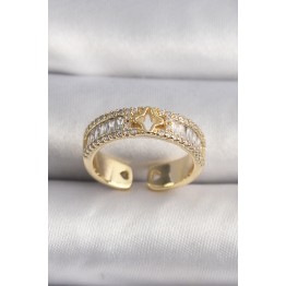 Pirinç Gold Renk Zirkon Taşlı Yıldız İşleme VIP Seri Kadın Yüzük TJ-BYK3510