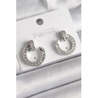 Pirinç Gümüş Renk Zirkon Taşlı Çivi Halka Model Kadın Küpe TJ-BKP9847
