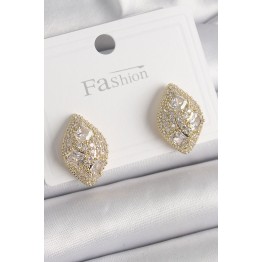 Pirinç Gold Renk Zirkon Taş İşlemeli Damla Model Kadın Küpe TJ-BKP9862