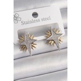 Pirinç Gold Gümüş Renk Zirkon Taşlı Kutup Yılıdız Model Kadın Küpe TJ-BKP9874