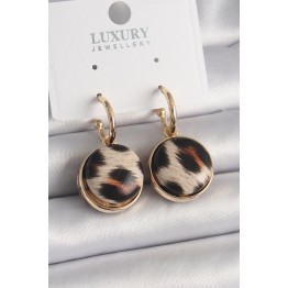 Pirinç Gold Renk Leopar Desenli Daire Model Kadın Küpe TJ-BKP9878