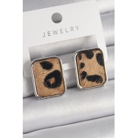 Pirinç Gümüş Renk Leopar Desenli Kare Model Kadın Küpe TJ-BKP9888