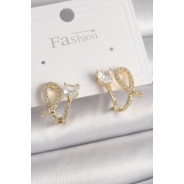 Pirinç Gold Renk Düğüm Model Zirkon Taşlı Kalp Detay Kadın Küpe TJ-BKP9909
