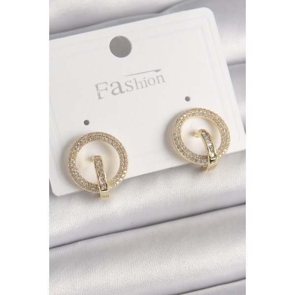 Pirinç Gold Renk Zirkon Taşlı Halka Model Kadın Küpe TJ-BKP9923
