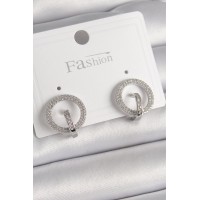 Pirinç Gümüş Renk Zirkon Taşlı Halka Model Kadın Küpe TJ-BKP9924