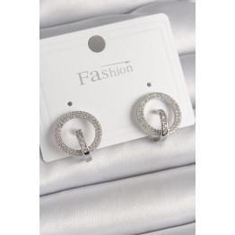 Pirinç Gümüş Renk Zirkon Taşlı Halka Model Kadın Küpe TJ-BKP9924