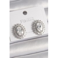 Pirinç Gümüş Renk Zirkon Taşlı Kadın Küpe TJ-BKP9926