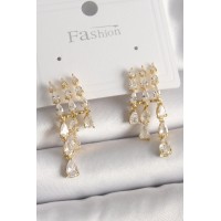Pirinç Gold Renk Zirkon Taşlı Yağmur Model Kadın Küpe TJ-BKP9935