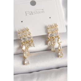 Pirinç Gold Renk Zirkon Taşlı Yağmur Model Kadın Küpe TJ-BKP9935