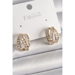 Pirinç Gold Renk Zirkon Taşlı Düğüm Halka Model Kadın Küpe TJ-BKP9943