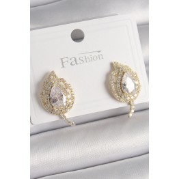 Pirinç Gold Renk Zirkon Taşlı Yaprak Model Kadın Küpe TJ-BKP9945