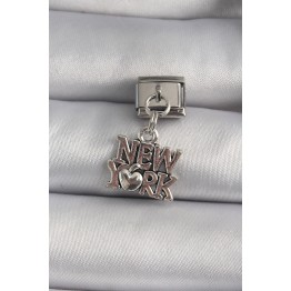 316L Çelik Gümüş Renk Sallantı New York Yazı Model Nomination Charm TJ-BC1120