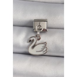 316L Çelik Gümüş Renk Sallantı Beyaz Kuğu Model Nomination Charm TJ-BC1160