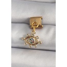 316L Çelik Gold Renk Sallantı Zirkon Taşlı Göz Model Nomination Charm TJ-BC1195