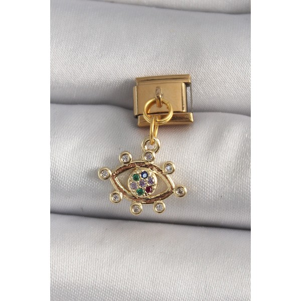 316L Çelik Gold Renk Sallantı Zirkon Taşlı Göz Model Nomination Charm TJ-BC1195
