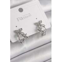 Pirinç Gümüş Renk Zirkon Taşlı 2'Li Çiçek Model Kadın Küpe TJ-BKP9962