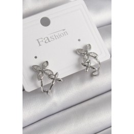 Pirinç Gümüş Renk Zirkon Taşlı 2'Li Çiçek Model Kadın Küpe TJ-BKP9962